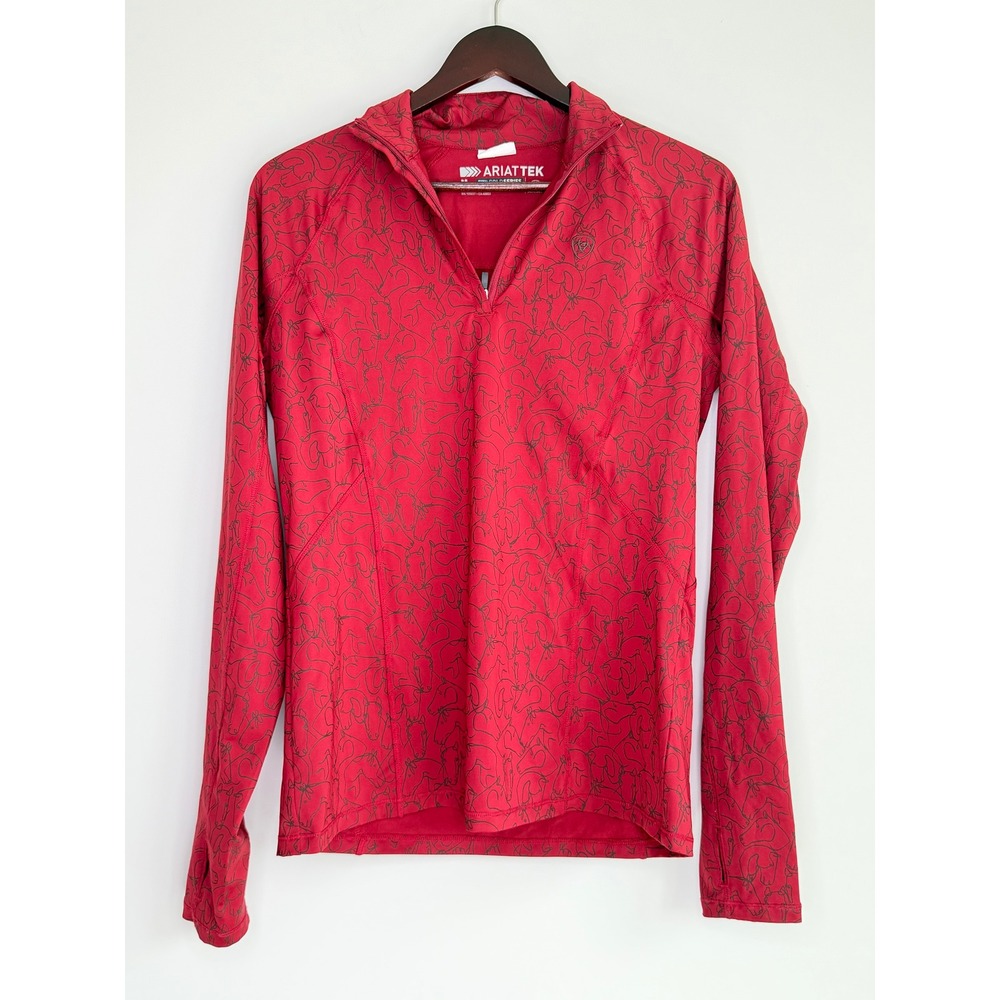 Ariat Lowell 2.0 Equestrian Horse Print 1/4 Zip Women Size M Red Rare Horse Girl